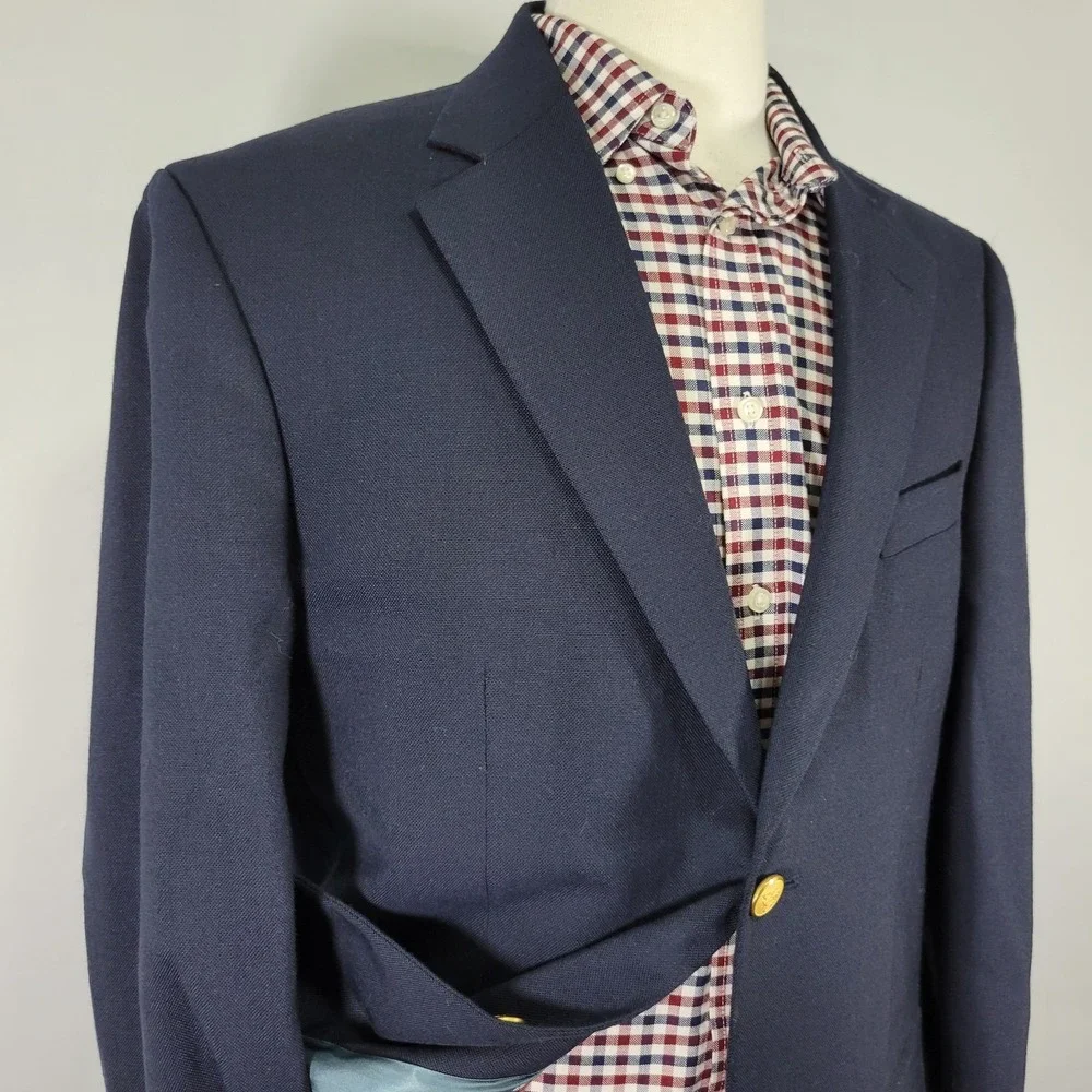 VTG Stafford Men's Sport Coat Blazer Two Button Navy Blue Polyester Wool 42R‎
